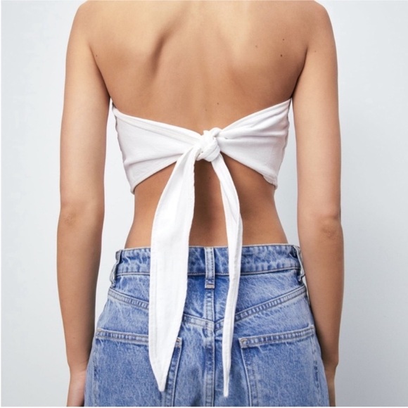 ZARA DENIM BANDANA TIE BACK TOP - Picture 5 of 6